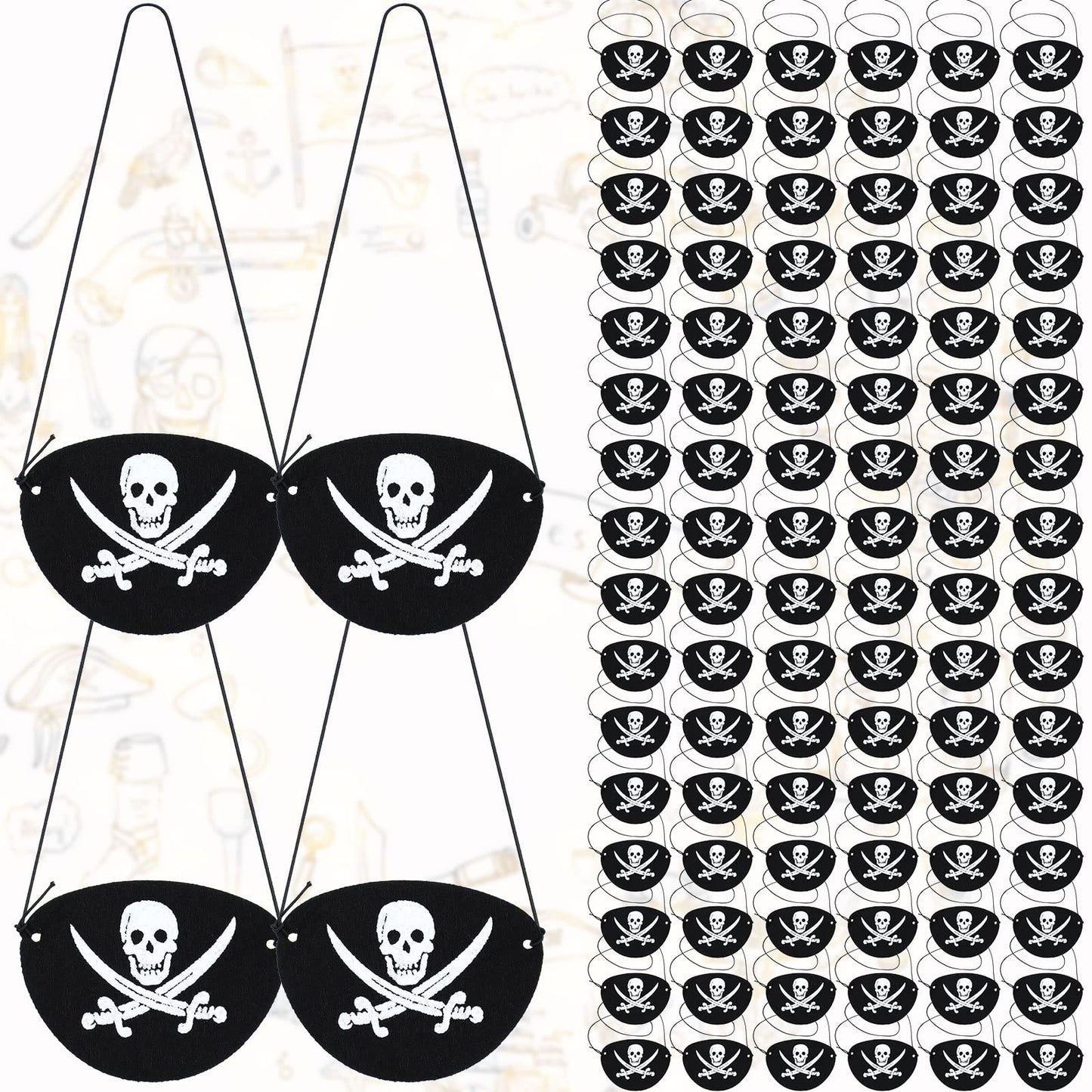 Handepo 100 Pcs Pirate Eye Patches Felt One Eye Skull Captain Patches Halloween Christmas Black Cross Knife Mask Cloth Costume for Adults Pirate Theme Party Supplies Birthday Accessories