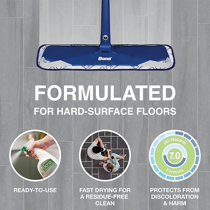 Bona Multi-Surface Floor Cleaner Spray - 32 fl oz - Unscented - Refillable - Residue-Free Floor Cleaning Solution for Stone, Tile, Laminate, and Vinyl Floors