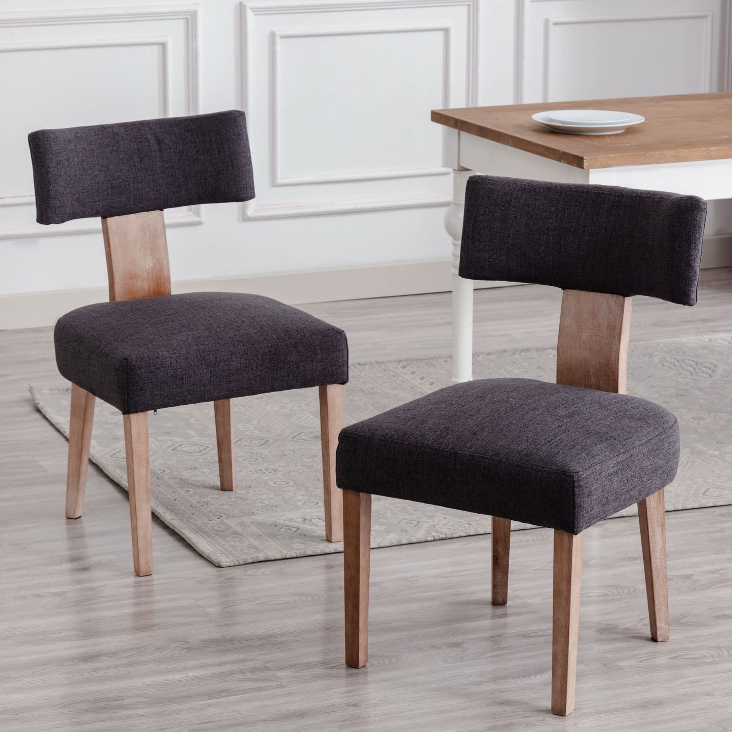 BESTANO Modern Dining Chairs Set of 4, Comfy Upholstered Side Chairs with Wood Legs, Linen Fabric Dining Chairs with Curved Wingback for Living Room Bedroom, Charcoal