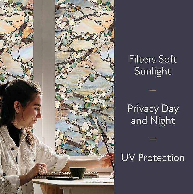 Artscape Sunset | Privacy Window Film with Vibrant Colored Pattern | Non-Adhesive & UV Protection | Easy to Apply & Removable | 24 x 36 Inches | Made in USA