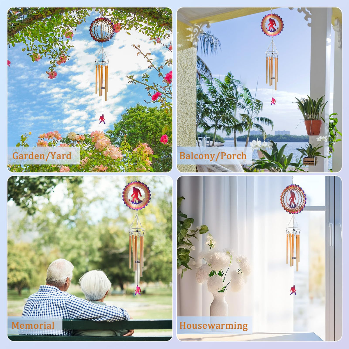 AZEEBOI Wind Chimes for Outside with Bigfoot Wind Spinner, Unique Big Foot Wind Chime Gifts for Men Dad Grandpa Brothers Friend Fathers Day Birthday, Sasquatch Windchimes Outdoor Garden Yard Decor