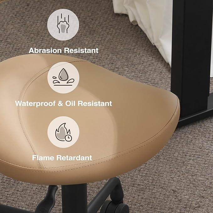 Ergonomic Saddle Seat Adjustable Pneumatic Hydraulic Drafting Swivel Rolling Stool Chair for Medical Hygienic SPA Massage Salon Home and Office - Hilo 508 (Tan, Standard)