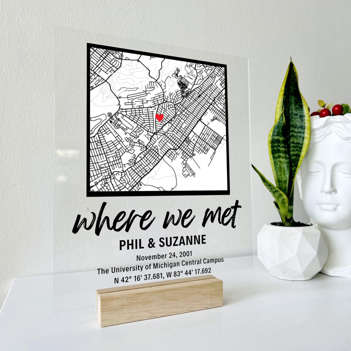 SAME DAY SHIP Our First Date Plaque with Wooden, Acrylic, Led Light Stand - Where It All Began Couples Map Gift for Her Personalized Gift Couples Gift Gifts for Him Where We Met Personalized Map