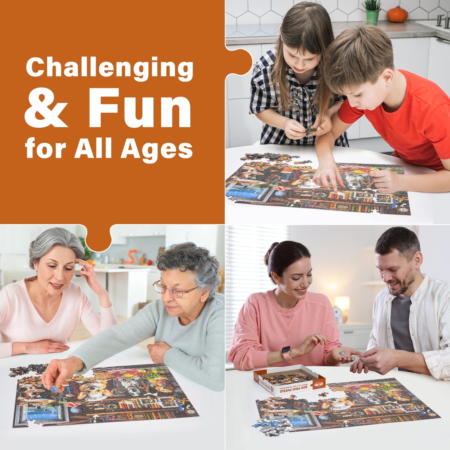 BenBen Puzzles for Adults 500 Pieces, Dogs' Dinner Party, Dog Jigsaw Puzzle with Letters on Back, Funny Animal Puzzle, Challenging Puzzles for Family Game Night, Home Décor