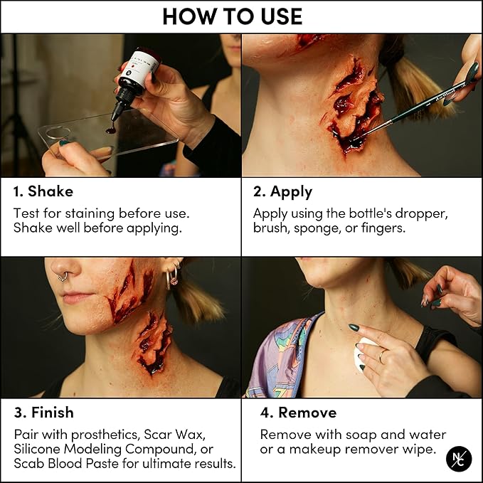 Narrative Cosmetics Alcohol Drying Blood, Ultra-Realistic Fake Liquid Blood, SFX Makeup for the Stage, Film, Halloween, and Cosplay - Dark 2oz