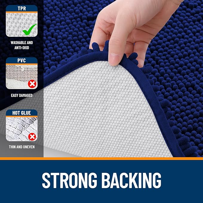 OLANLY Bathroom Rugs 50x30, Extra Soft Absorbent Chenille Bath Rugs, Rubber Backing Quick Dry, Machine Washable Bath Mats for Bathroom Floor, Tub and Shower, Home Decor Accessories, Navy