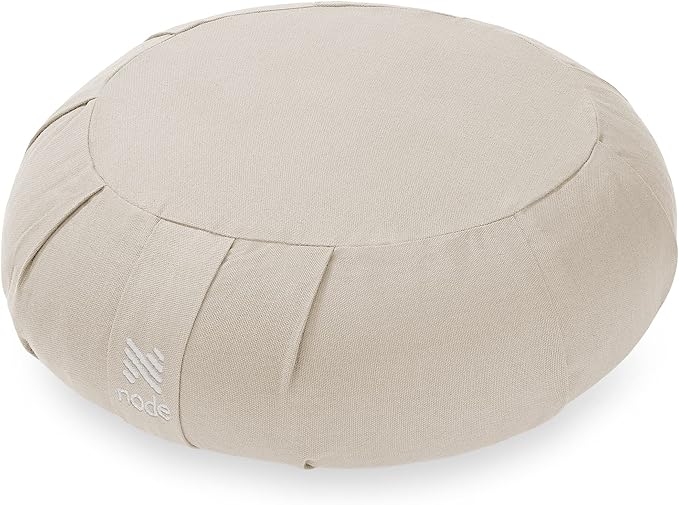 Node Fitness Zafu Meditation Cushion, 15" Round Buckwheat Yoga Pillow with Organic Cotton Cover - Natural