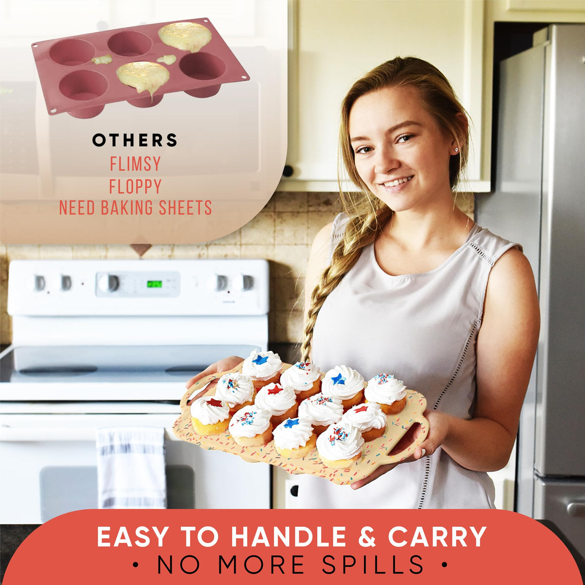 BAKE BOSS 2 Pack Silicone Mini Muffin Pan 12 Count – Non-Stick Silicone Muffin Pans for Baking, BPA-Free Cupcake Pans for Baking, Easy Release, Metal Handles, Oven & Dishwasher Safe