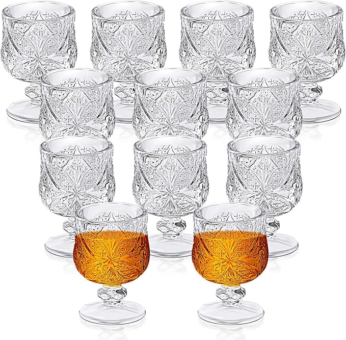 1.75 oz Shot Glasses Set Fancy Cute Shot Glasses Cordial Crystal Shot Glassware Clear Embossed Glass Snifters Drinkware fo...