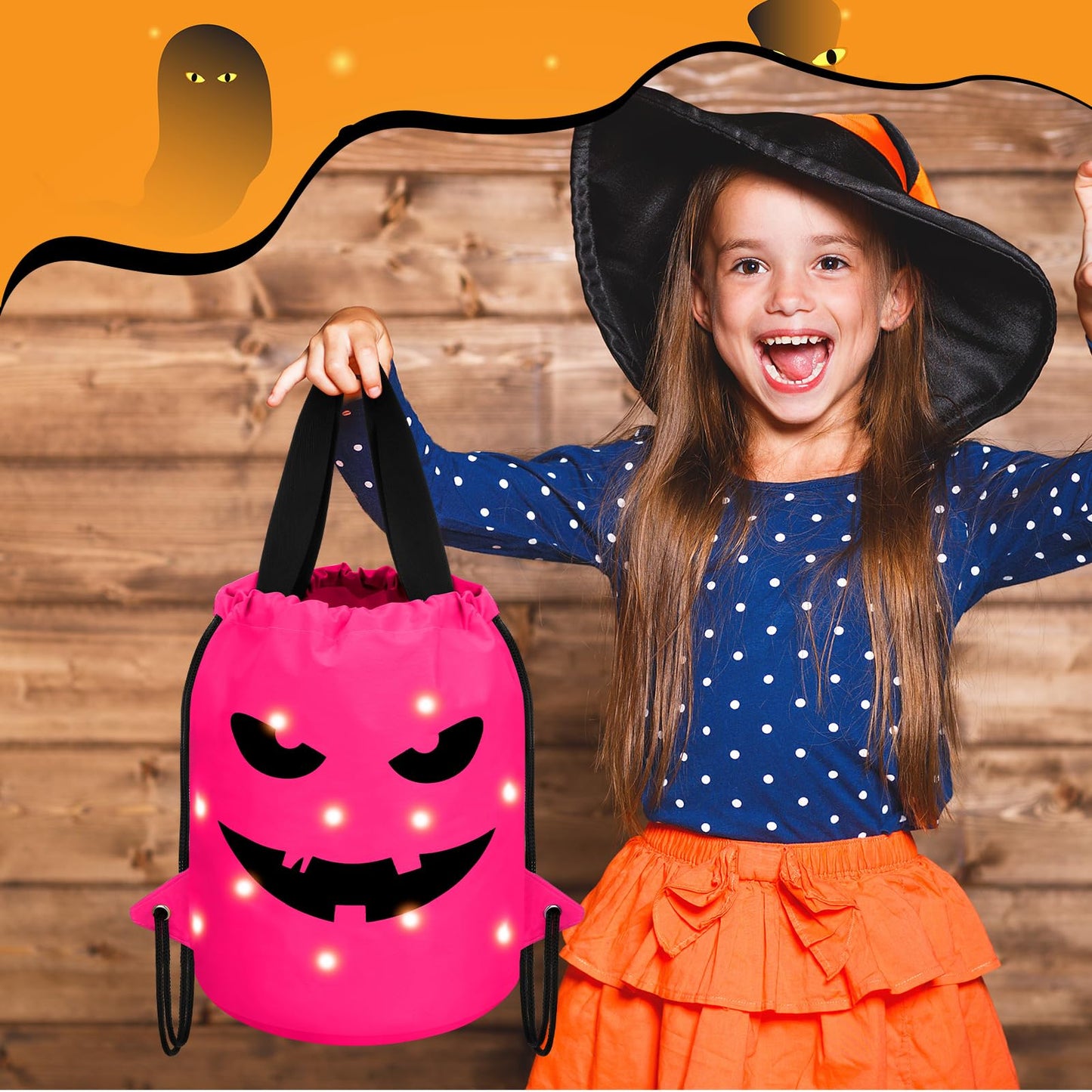Talltalk 3 Pcs Halloween Light up Bucket LED Treat Drawstring Bags Multipurpose Reusable Pumpkin Candy Goodies Bucket for Kids Halloween Supplies Favors(Pink)