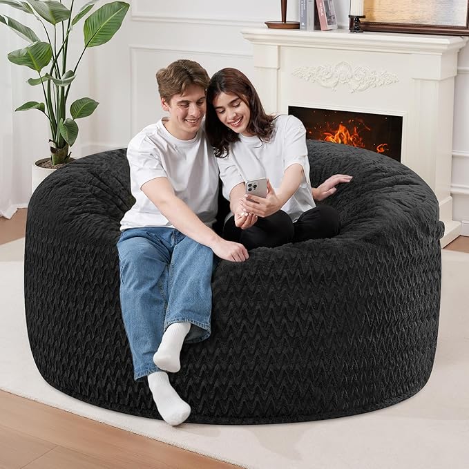 HABUTWAY 3FT Bean Bag Chair,Giant Bean Bag Chairs for Adults,Big Bean Bags with Memory Foam Filled, Large Beanbag Chairs with Chevron Plush Cover-Black