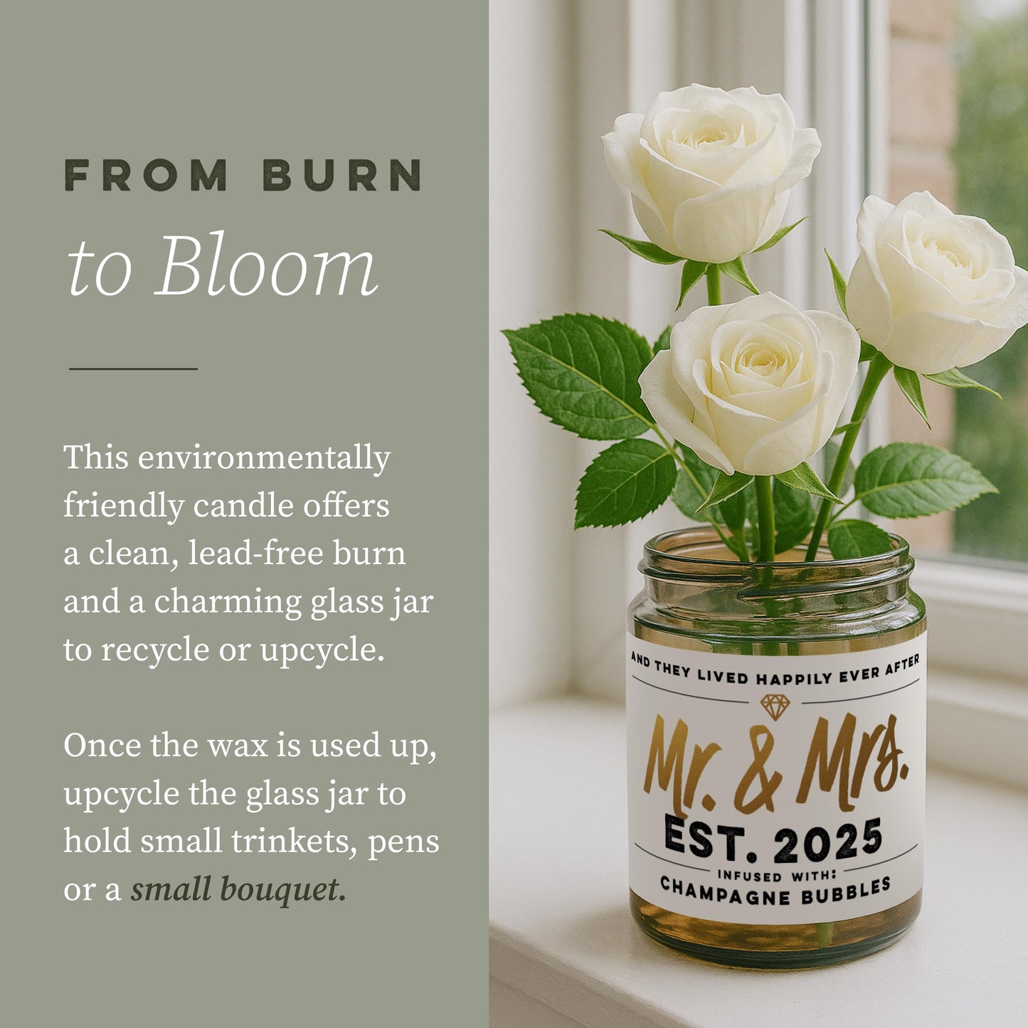 WAX & WIT Wedding Gifts for Couples 2025, Mr and Mrs Candle – Scented with Champagne Bubbles - Bridal Shower, Bride to Be, Just Married - 9oz, Soy Wax, 50 Hour Burn, Premium Candle Gifts