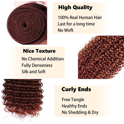 Fabimiya Human Hair Bundles Copper Red Brown 33# Jerry Curly 18 20 22 Inch Bundles Human Hair 100% Unprocessed Soft Sewn In Hair with Double Weft for Black Women