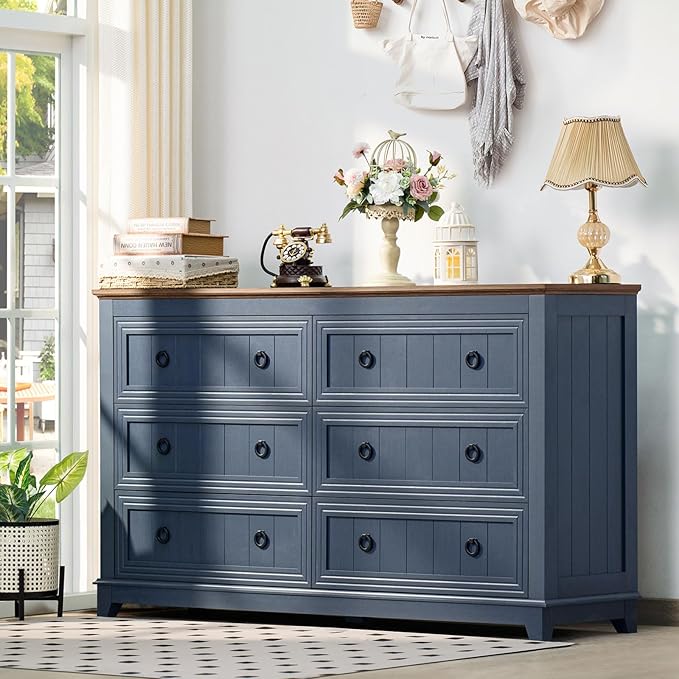 Joaxswe Farmhouse Dresser and Nightstand Sets 3 Piece, Furniture Set 18" Night Stand with Charging Station and 6 Drawers Dressers for Bedroom, 54" Dresser and Nightstand Set for Bedroom, Living Room