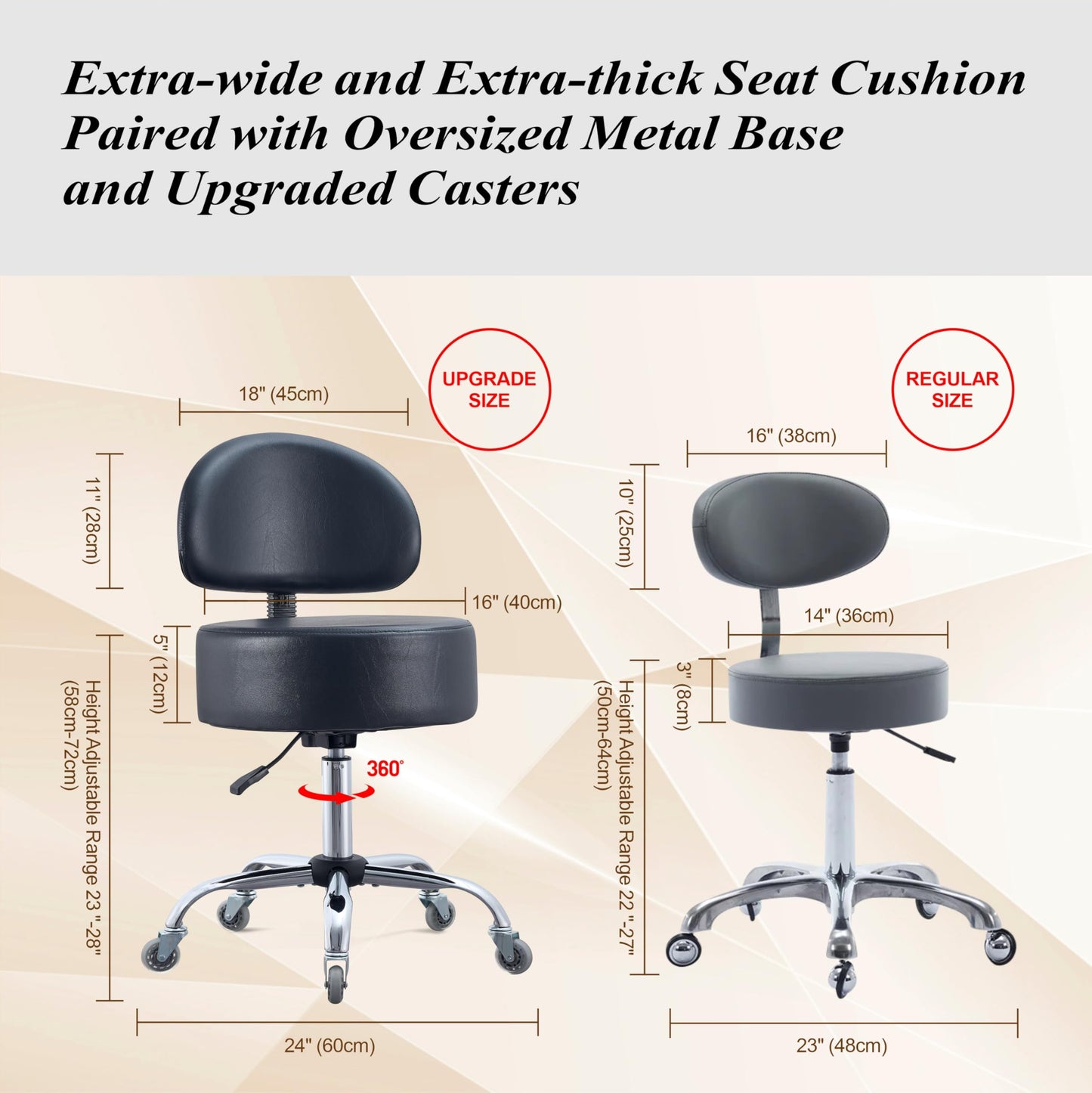 Ergonomic Drafting Stool with Backrest, 400LB Heavy Duty Hydraulic Stool, 19-25 Inch Adjustable Height Rolling Stool Chair with Lumbar Support for Standing Desk, Salon, Tattoo, Kitchen, Home Office