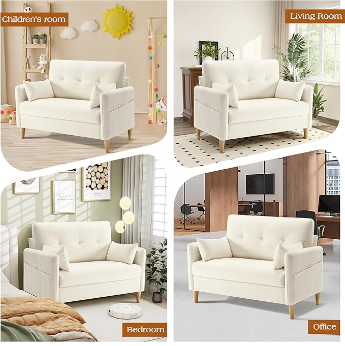 Hanherry Loveseat Sofa, 47” Small Couch for Living Room, Comfy Chenille Fabric Love Seat for Bedroom withThrow Pillow,Removable Cushion Cover,Couches for Small Space,Apartment,Dorm