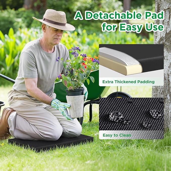 LOENIY 10.8” Wide Garden Kneeler and Seat, Heavy Duty Foldable Gardening Stool with Tool Belt Pouch, Included Thickened Kneeling Pad, Portable Gardening Bench Chair for Seniors & Parents