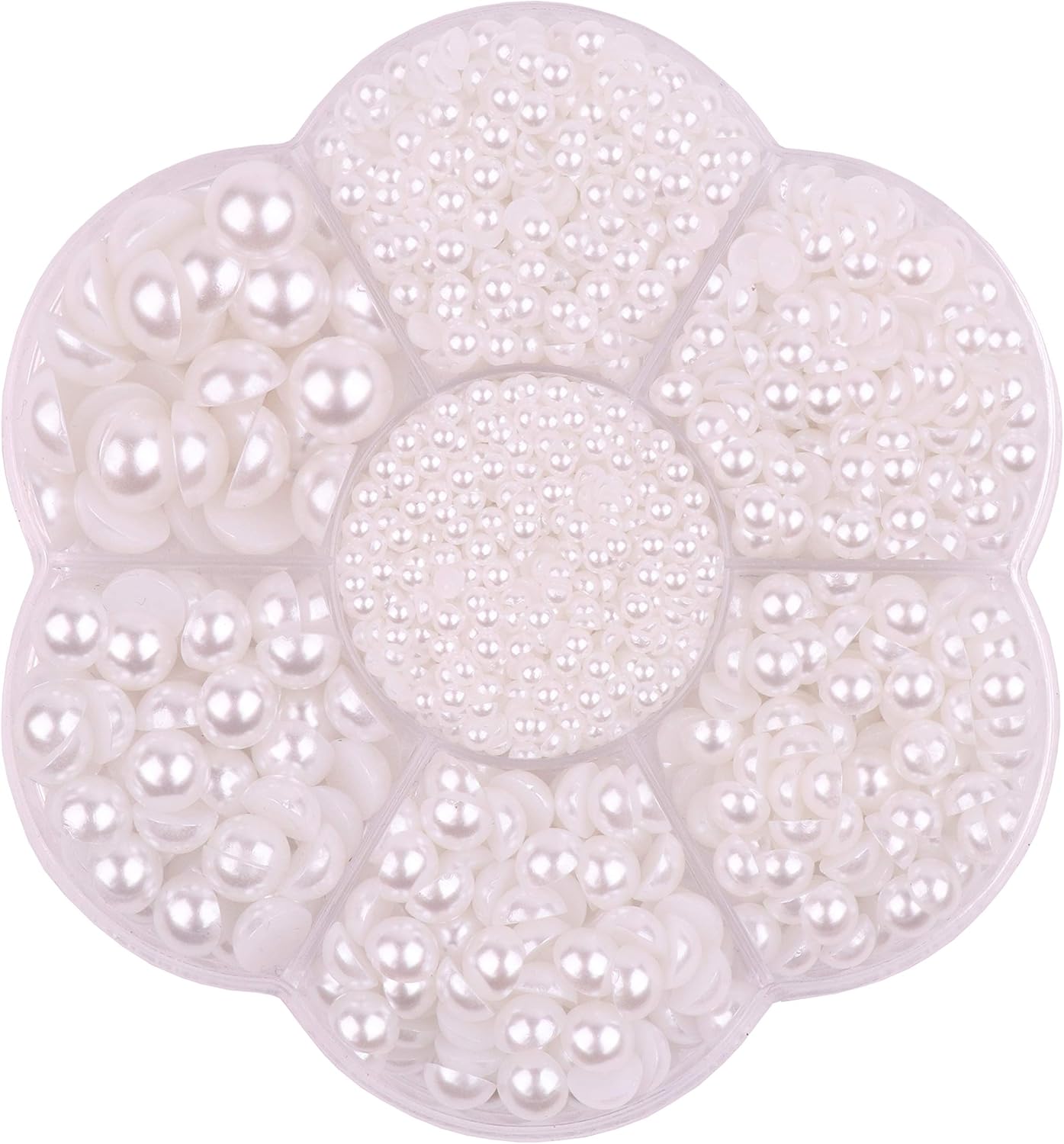 YAKA 3000PCS 1 Box 7Sizes 2.5/3/4/5/6/8/10mm Flat Back Half Round Pearl Cabochon Bead Loose Beads Gem for Nail Craft Scrapbook DIY Decoration (White)