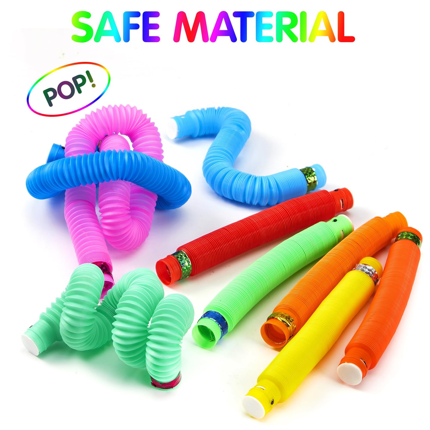 JOYIN 9 Pack Glow Sticks Party Favors for Kids, Light Up Pop Tubes Glow Necklaces Bracelets Party Supplies for Toddlers Boys Girls Birthday Gifts, Christmas, Halloween Goodie bags