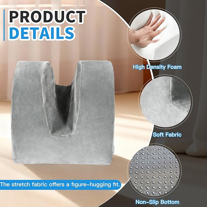 SCFOAMZAI Knee Replacement Pillow for Recovery - Leg Elevation Pillow with Firm Foam for Post-Surgery Sleeping, Hip & Ankle Pain Relief & Swelling Reduction, Includes Washable Velvet Cover (Grey)