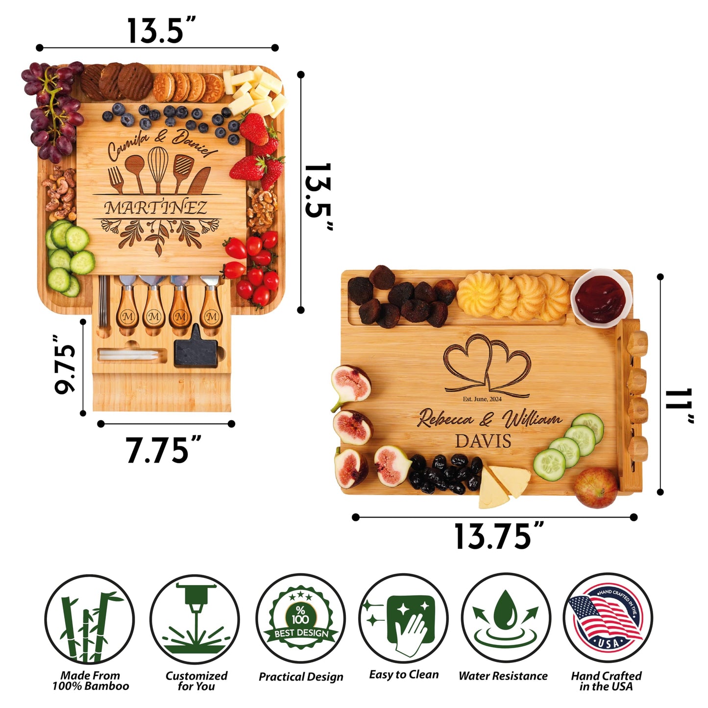 Personalized Charcuterie Board, Wedding Gifts for Couples 2025, Custom Engraved Cutting Board for Anniversary, Engagement, New Home, Christmas, Gift for Bride, Parent, Women, Newlyweds, Housewarming