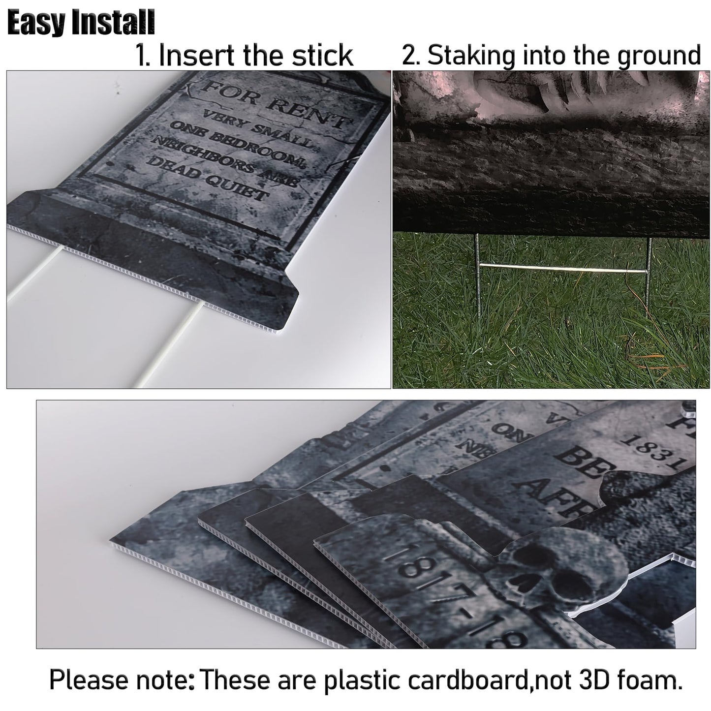 Funny Halloween Graveyard Tombstones Prop Yard Stakes Signs 6 Styles Puns Cardboard Headstones for Cemetery Halloween 17in RIP Graveyard Tombstones Outdoor Props Yard Decorations with Stakes