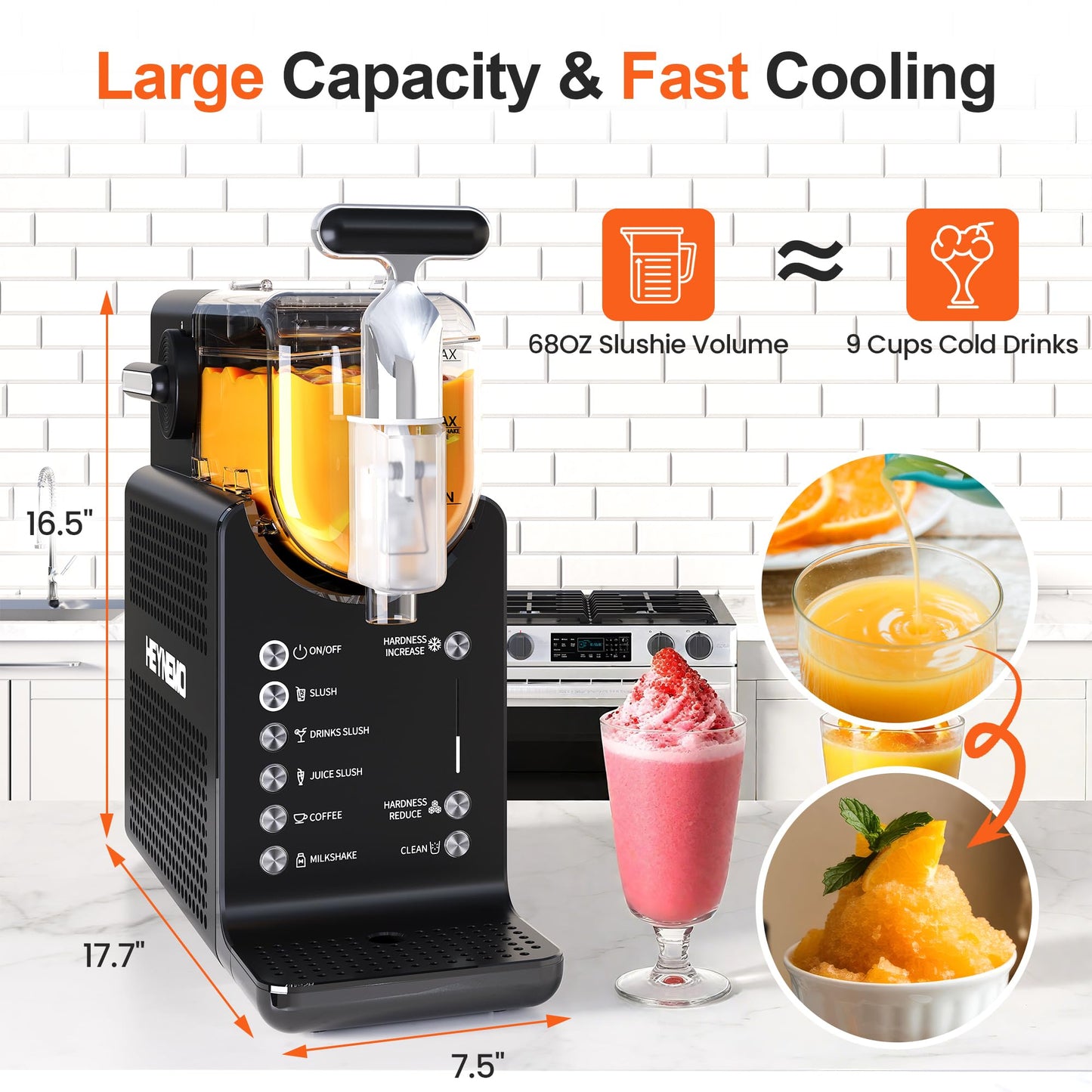 Slushie Machine for Home 68oz, No Ice Needed Frozen Drink Margarita Machine, Slushy Maker Machine for Ice Cream, Slushie Maker with 5 Pre-Set Programs, Self-Cleaning, ETL Certified, Black