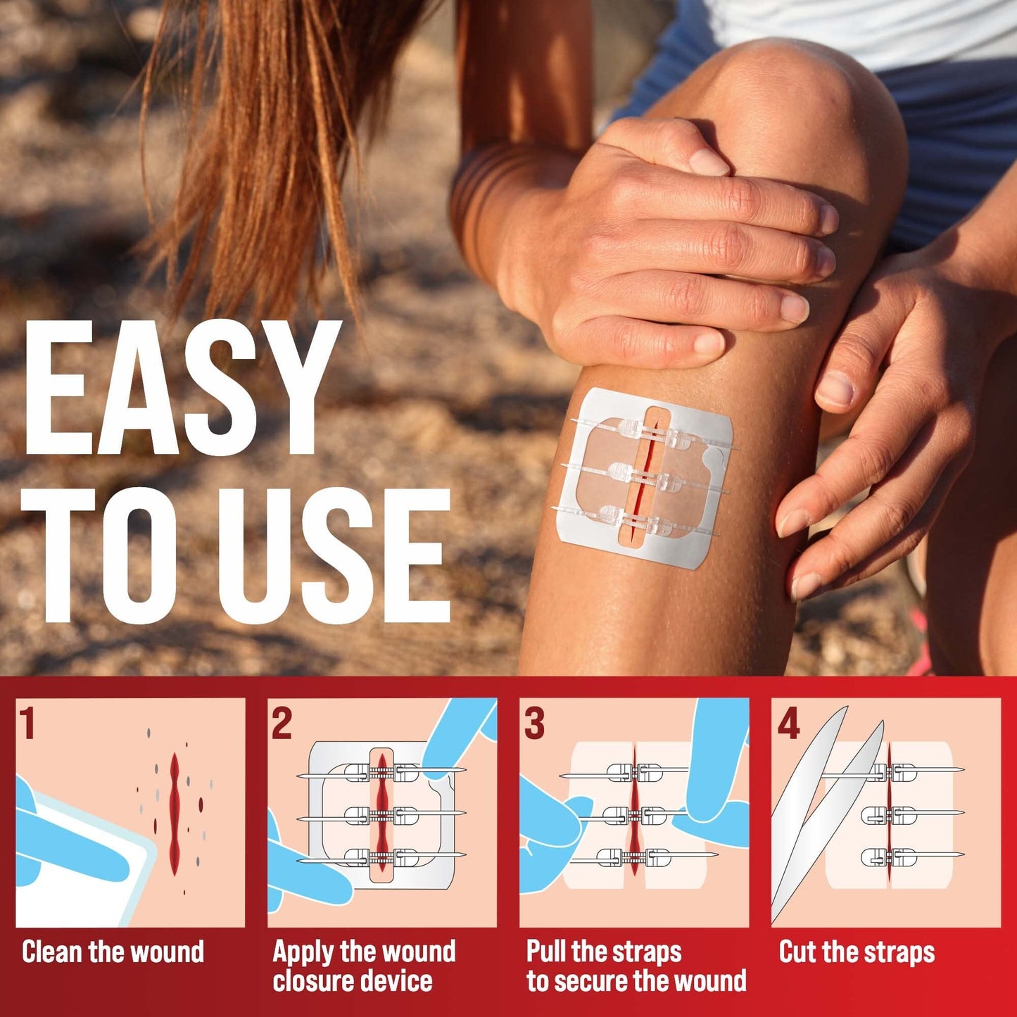 Emergency Wound Closure Strips - 4pk - 2 Types Sutures Free Laceration Closure Kit - Stitchless & Easy to Use - Butterfly Bandages for Cut Care - Perfect for Quick Stop Bleeding and Wound Closing
