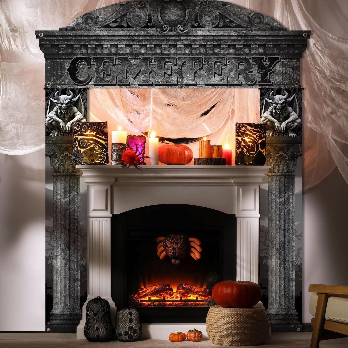 HunnmingRe 3 Pcs Halloween Cemetery Archway Halloween Cemetery Banners Gothic Outdoor Banners Sign Banner Decorations for Outdoor Party Supplies(Classic)