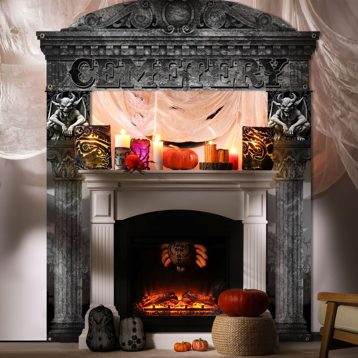HunnmingRe 3 Pcs Halloween Cemetery Archway Halloween Cemetery Banners Gothic Outdoor Banners Sign Banner Decorations for Outdoor Party Supplies(Classic)
