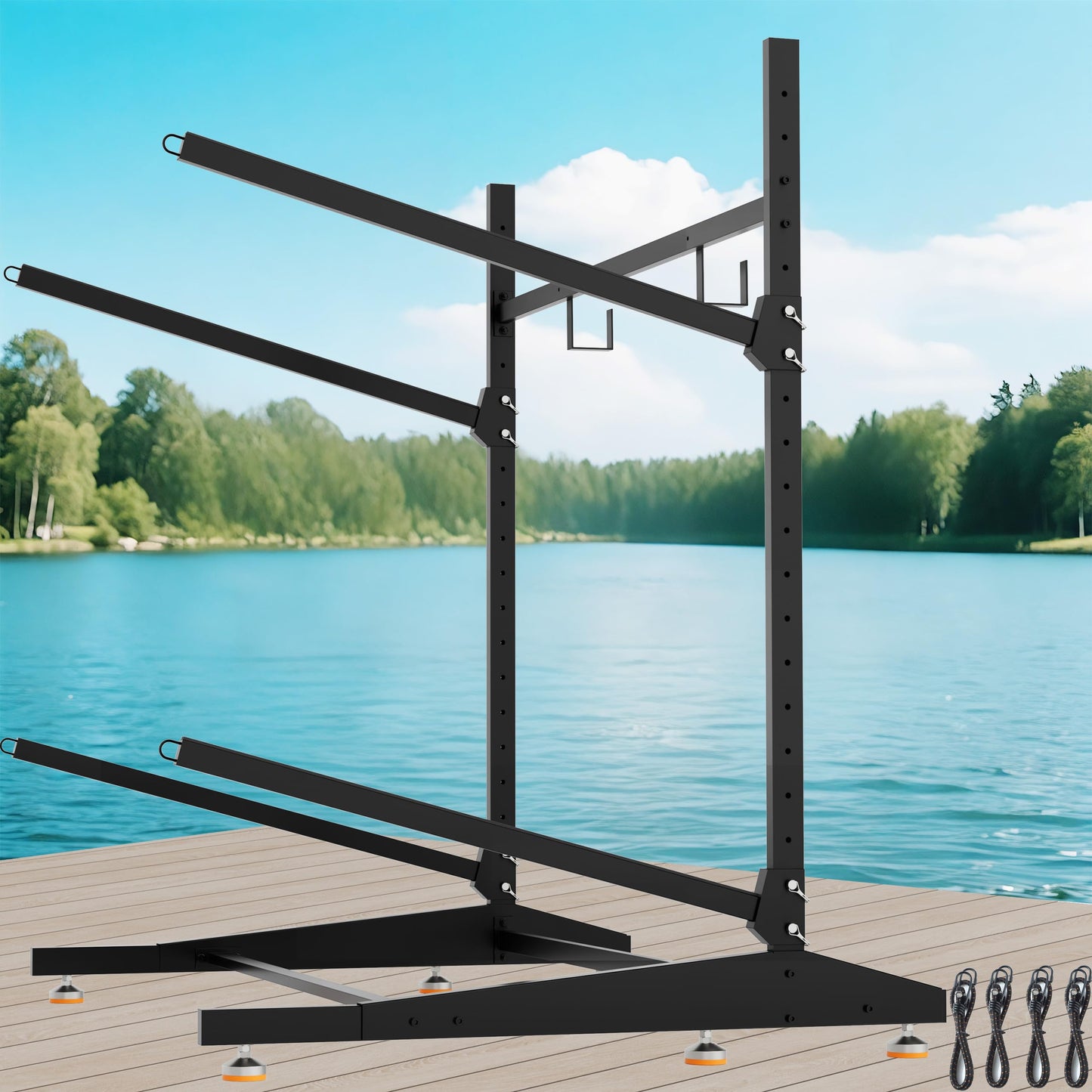AlloyLake Kayak Rack Pro - Thickened & Reinforced Kayak Storage Rack - Freestanding Kayak and Canoe Rack - Adjustable Kayak Hanger - Kayak Stand for Indoor & Outdoor(Black, 2-Tier for 2 Kayaks)