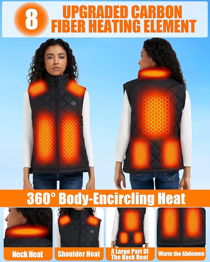 Heated Vest for Women and Men - Quilted Lightweight Heating Jacket Coat, Upgraded 7.4V 10000 mAh Battery Pack