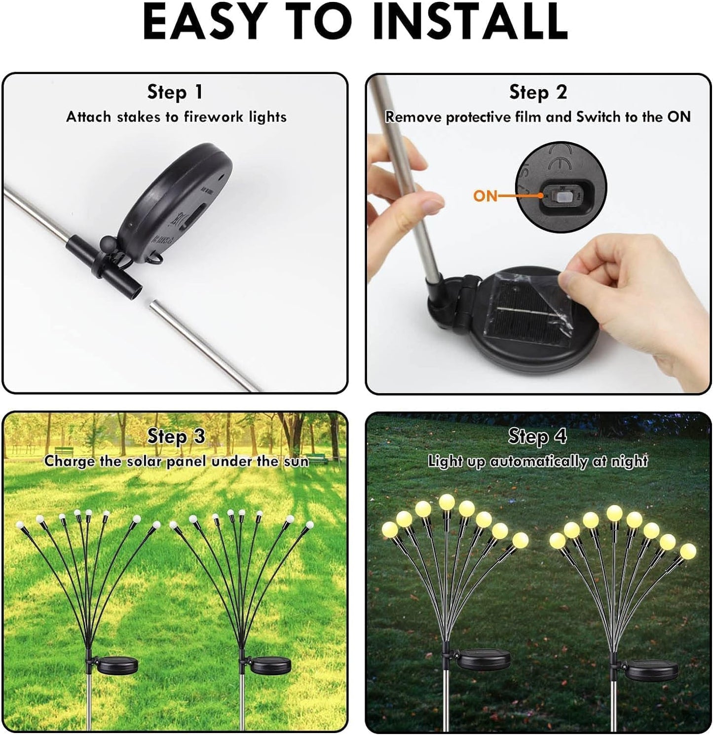 OZS 6 Pack Total 48 LED Solar Garden Lights Fairy Outdoor - Solar Firefly Lights Outdoor, Sway by Wind, Waterproof for Garden Patio Pathway Fairy Decoration (Warm White)