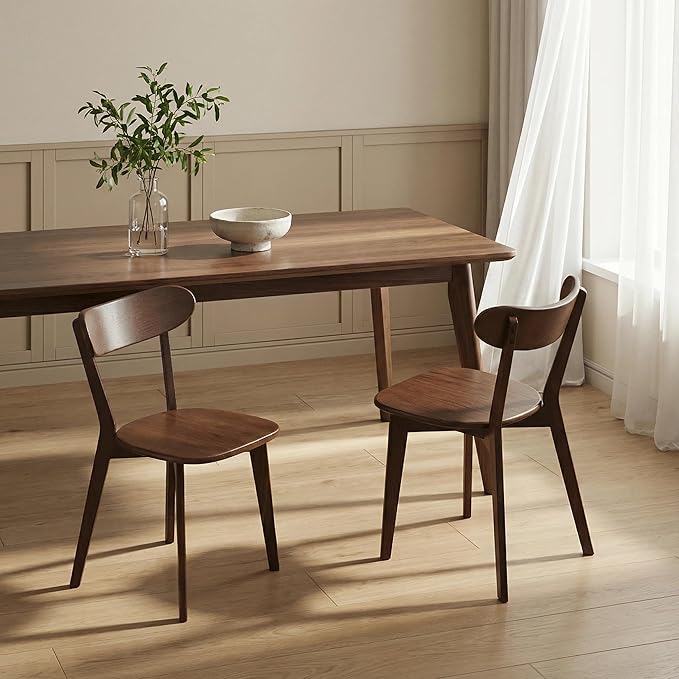 Bamskov Walnut Oak Wood Dining Chair - Set of 2, Mid-Century Modern, Ergonomic, Easy Assembly