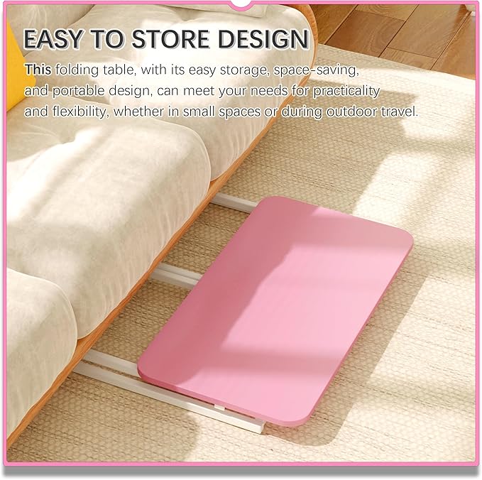 4NM 27.5" Mobile Small Rolling Computer Desk, Folding Laptop Cart Table with Wheels, Portable Office Desk for Small Space Couch Bed - Pink and White