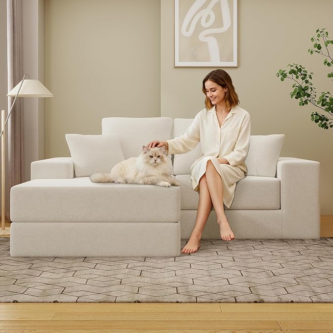 Cloud Modular Sectional Sofa, Comfy Boneless Couch for Living Room, Modern L-Shaped Couch with Reversible Chaise, Customizable Sleeper Sofa with Non Slip, No Assembly & Deep Seat, Beige