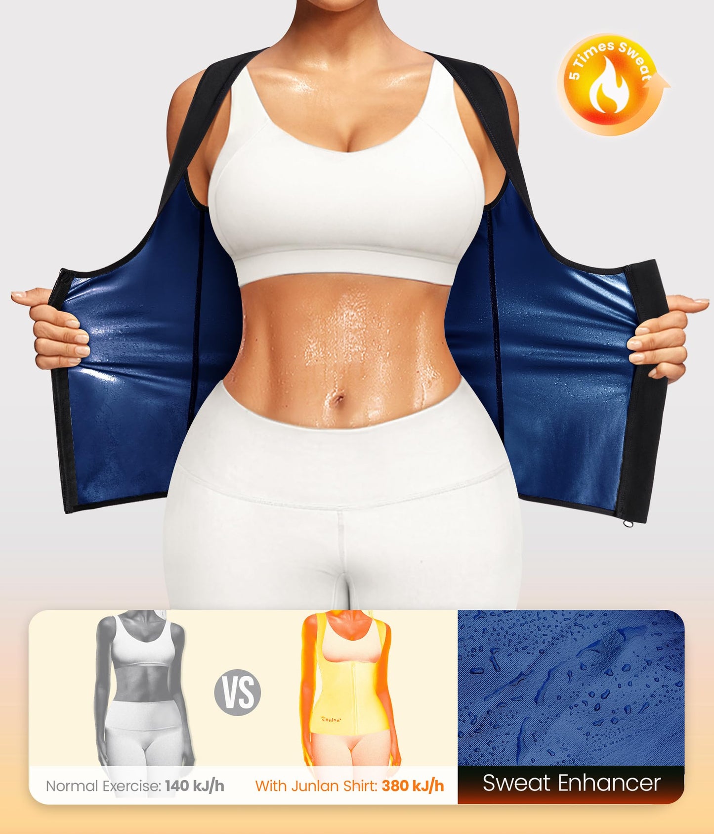 Junlan Sauna Suit for Women Waist Trainer Vest Sweat Tank Top Shaper for Women with Zipper (Blue, XX-Large)