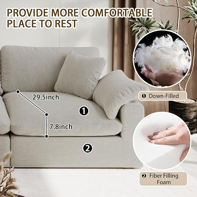 Forest aesthetics Modular Sectional Sofa Cloud Couch,Down Filled Comfy Cloud Modern Sofa,Light Beige Linen L Shape Oversized Couch Cushion Covers Removable Furniture for Living Room