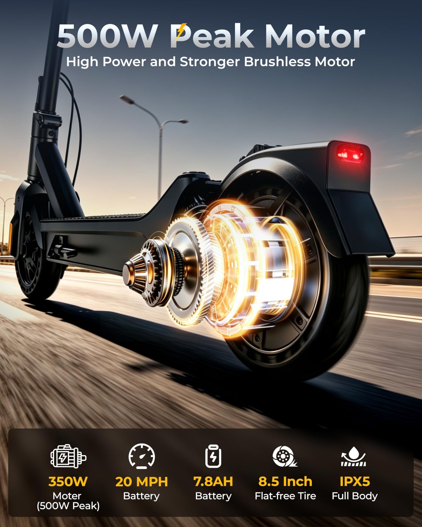 Electric Scooter for Adults 350W /600W, 20MPH, 17 Miles Adult Electric Scooters with Long Range, 8.5" Tire Motorized Scooters, Foldable E-Scooter Commuter with App, Rear Dual Damping Suspension