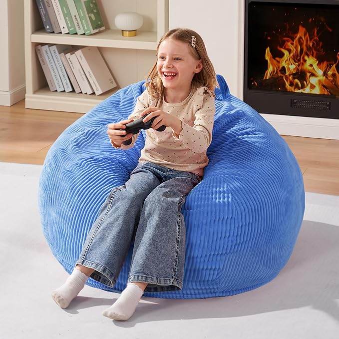 Homguava 2FT Bean Bag Chair,Teardrop Bean Bags Small Beanbag Chair with Memory Foam Filled and Ultra Soft Corduroy Cover for Living Room, Bedroom (Blue)