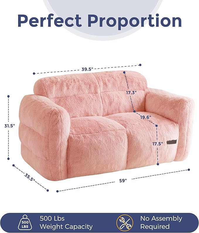 MAXYOYO Giant Bean Bag Chair for Adults, Ultra Soft Fluffy Loveseat Bean Bag Sofa, Oversized Floor Sofa for Living Room Bedroom, Cozy Reading Chair with Filler, Pink
