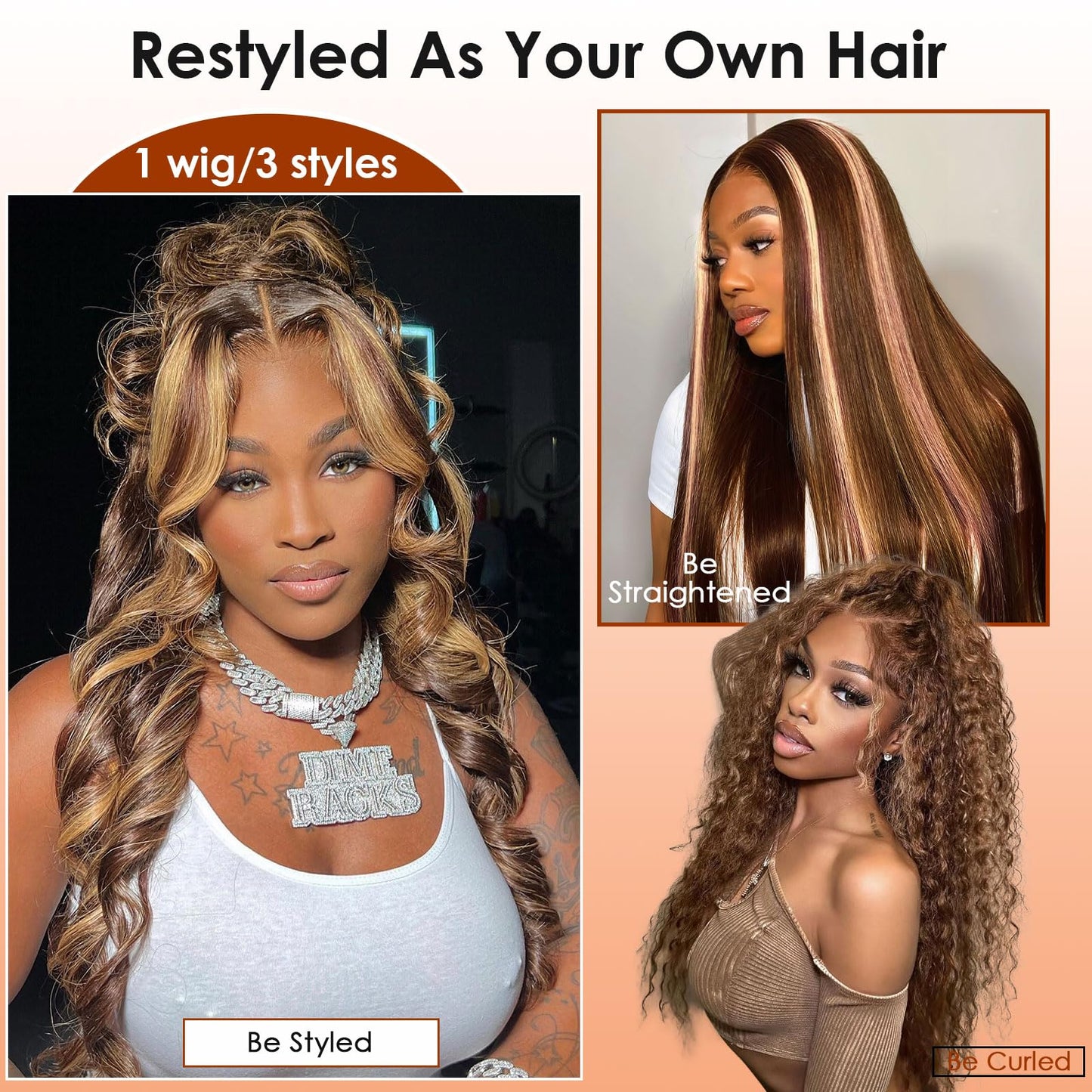 Hepnok Highlight Ombre Lace Front Wig Human Hair Body Wave 13x6 HD Lace Frontal Wigs Human Hair Pre Plucked 200 Density 4/27 Col