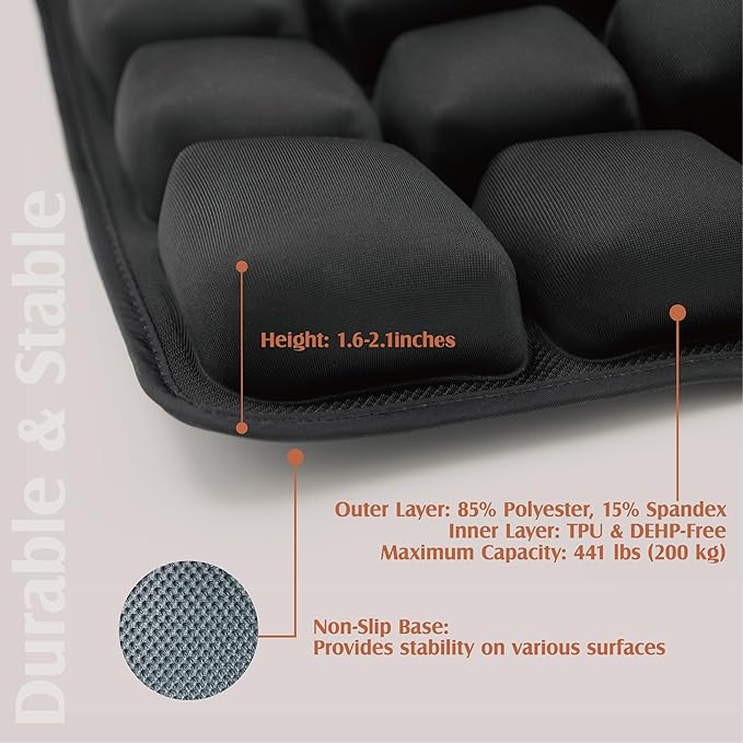 ERGOOCUSHION Inflatable Seat Cushion for Airplane & Travel – Portable Inflatable Pad with Built-in Pump, Adjustable Firmness, Tailbone & Back Pain Support, Carry Bag Included