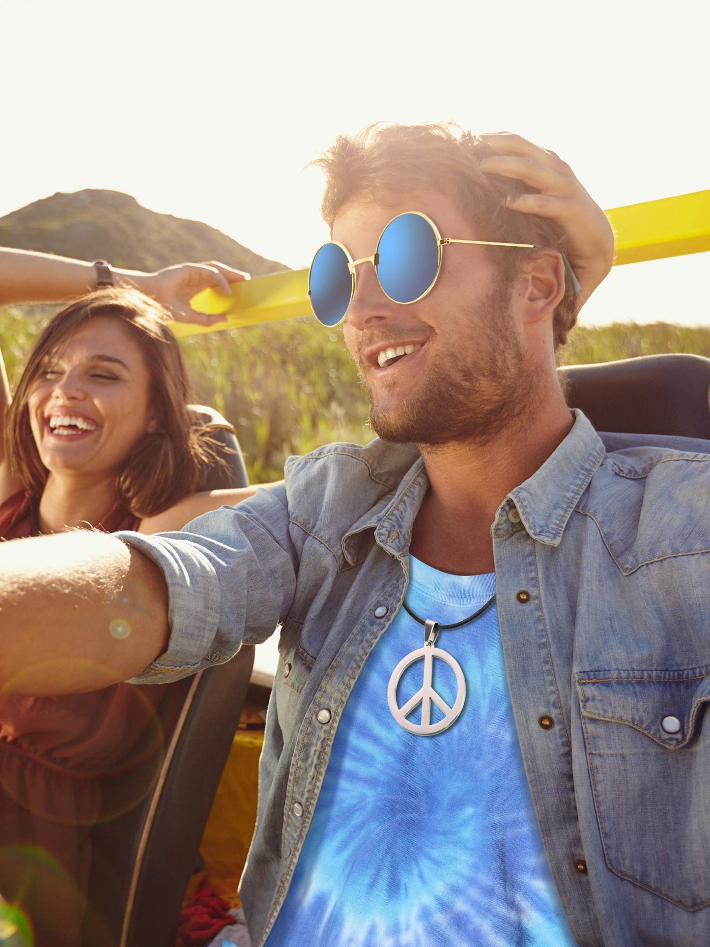Norme 4 Pcs Hippie Costume Set Include Tie Dye T Shirt Peace Sign Necklace Headband and Sunglasses for Carnival Halloween Parties
