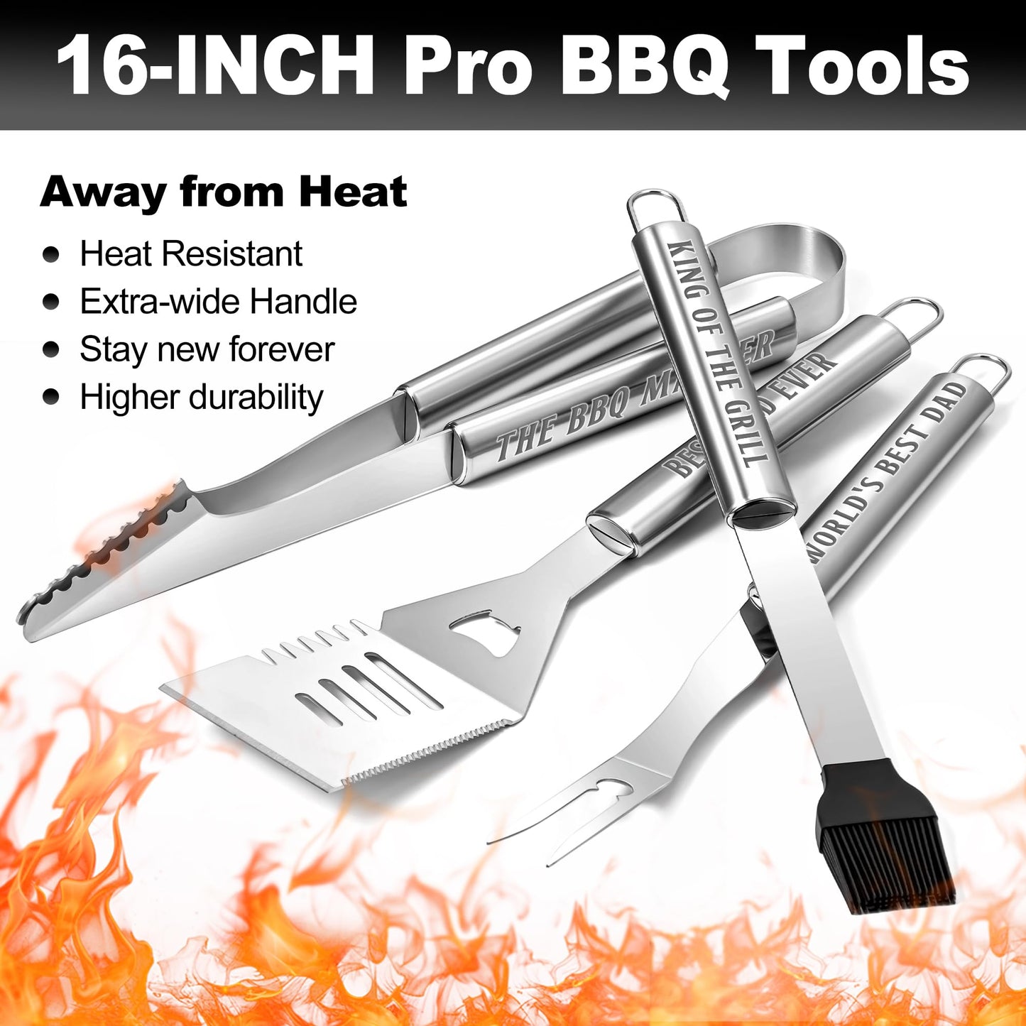 Dad Birthday Gifts, Grilling Accessories, Heavy Duty Stainless Steel Grill Set BBQ Grill Tools for Outdoor Grill with Aluminum Case, Dad Grill Utensils Ideal Christmas Grilling Gift for Men(Black)
