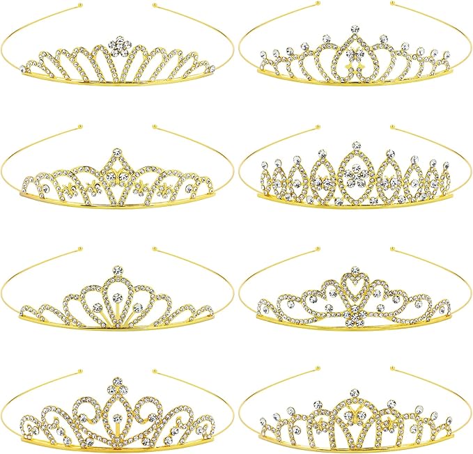 inSowni 8 Pieces Gold Metal Dazzling Rhinestone Princess Tiara Crown Headbands Wedding Birthday Party Prom Headpieces for ...