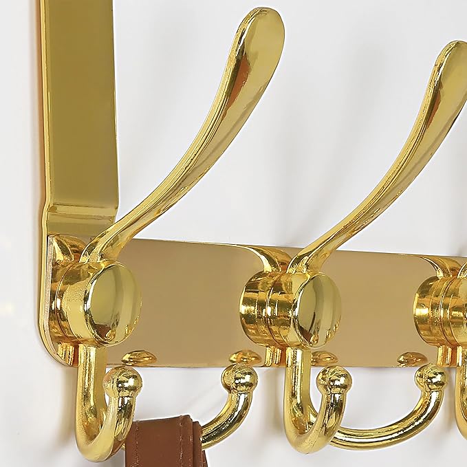 Dseap Over The Door Hook Hanger - 5 Tri Hooks, Heavy Duty Over The Door Towel Rack Coat Rack for Clothes Hat Towel,Gold