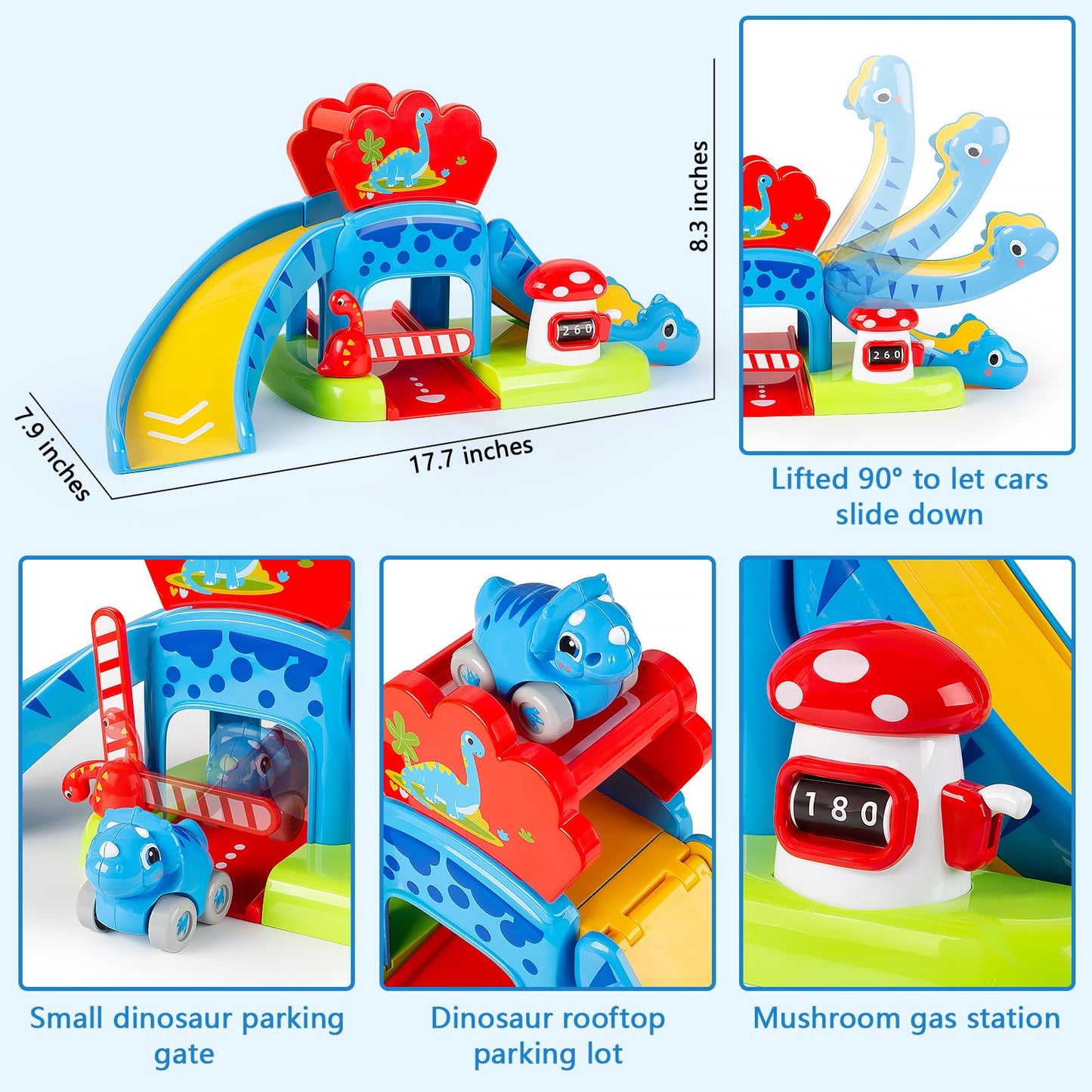 Toys for 1 Year Old Boy and Girl, Race Track for Toddlers 1-3 with 4 Dinosaurs Car Toys for Baby 12-18 Months, First Birthday Gifts for Boys, Educational Slide Toys for Ages 1-2