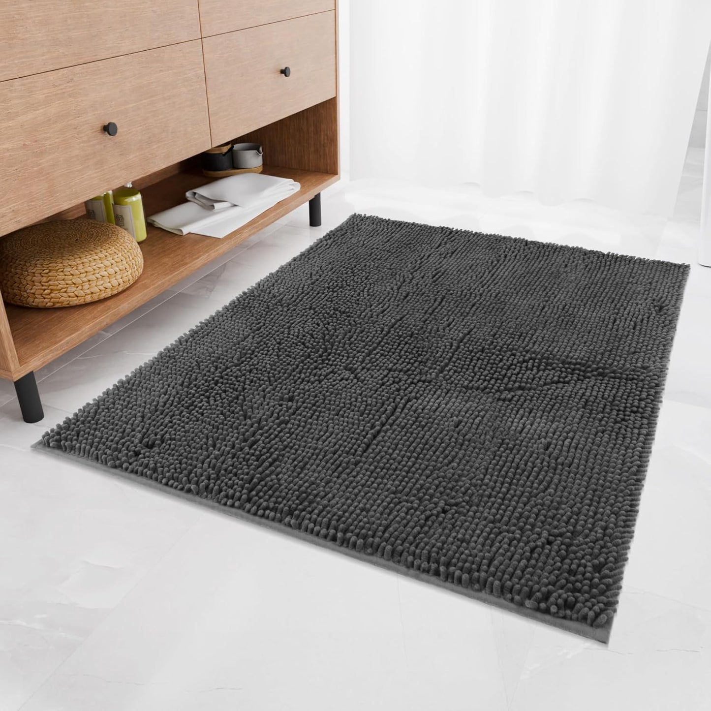Bathroom Rugs 48"x36", Ultra-Soft Bath Rugs Quick Dry, Non Slip Absorbent Chenille Bath Mats for Bathroom Floor, Tub, Shower, Toilet, Machine Washable, Grey