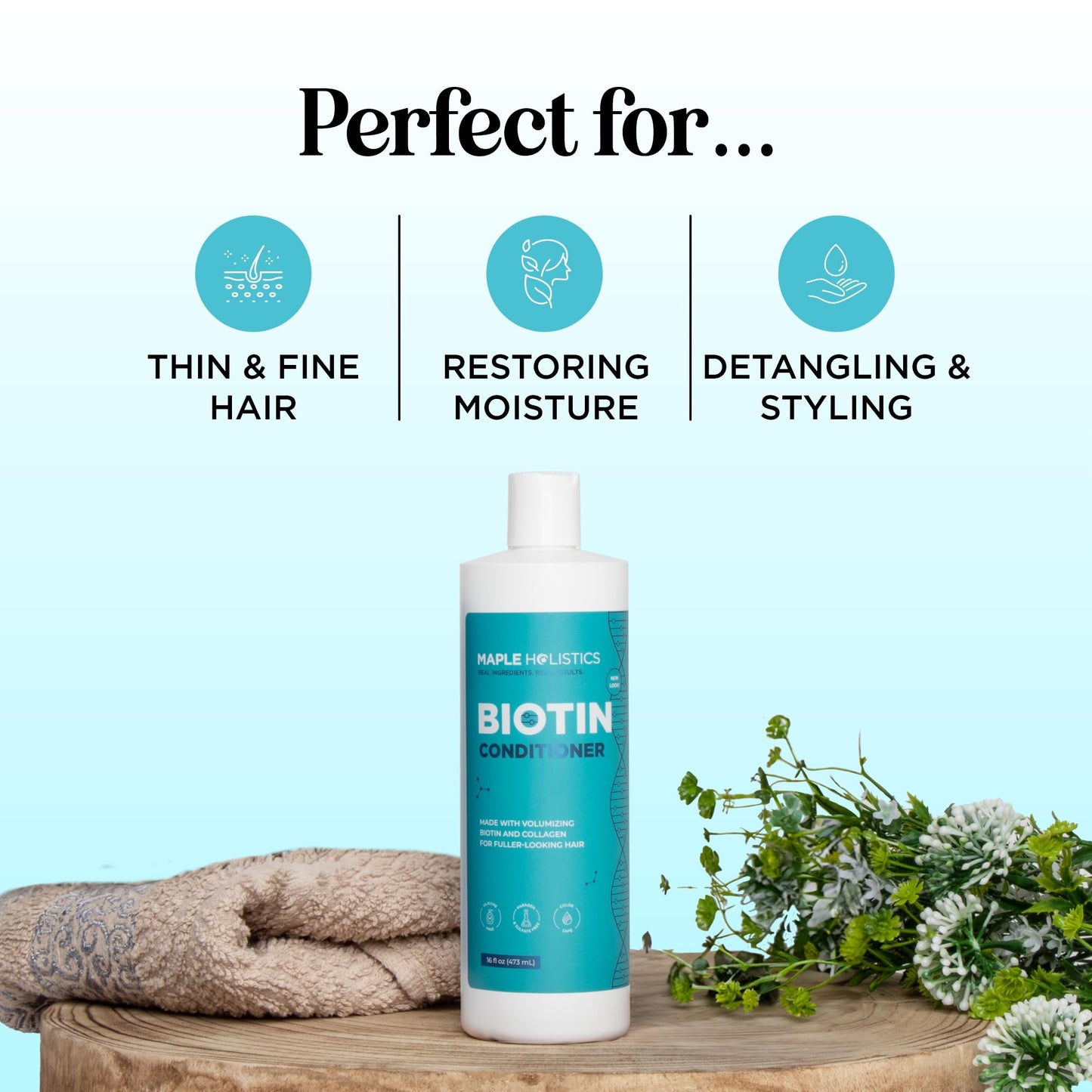 Biotin Conditioner for Thinning Hair - Volumizing Conditioner for Fine Thin & Weak Hair - Sulfate Paraben & Silicone Free with N